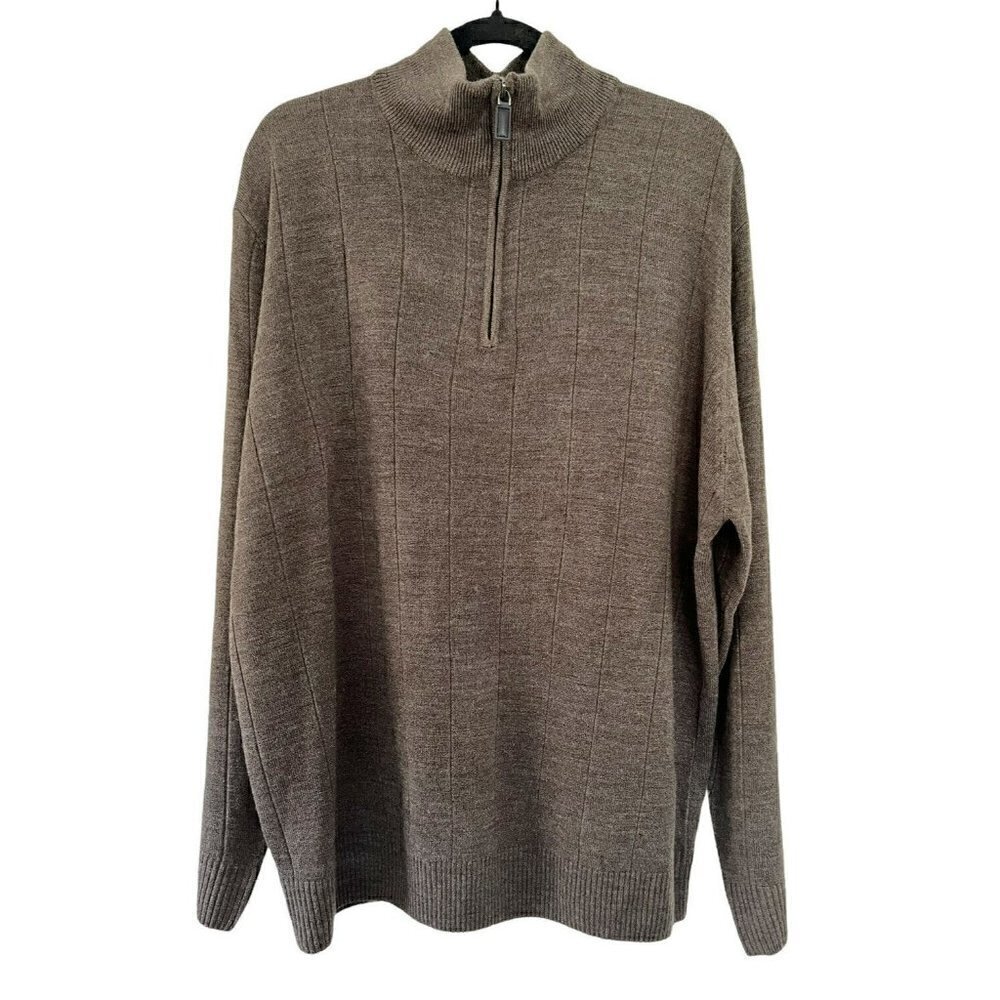 Oscar De La Renta Mens Sz XXL 1/4 Zip Brown Mock Neck Pullover Sweater